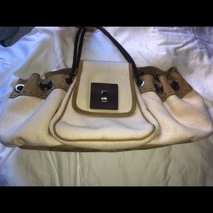 Alberta Ferretti purse canvas/leather/wood